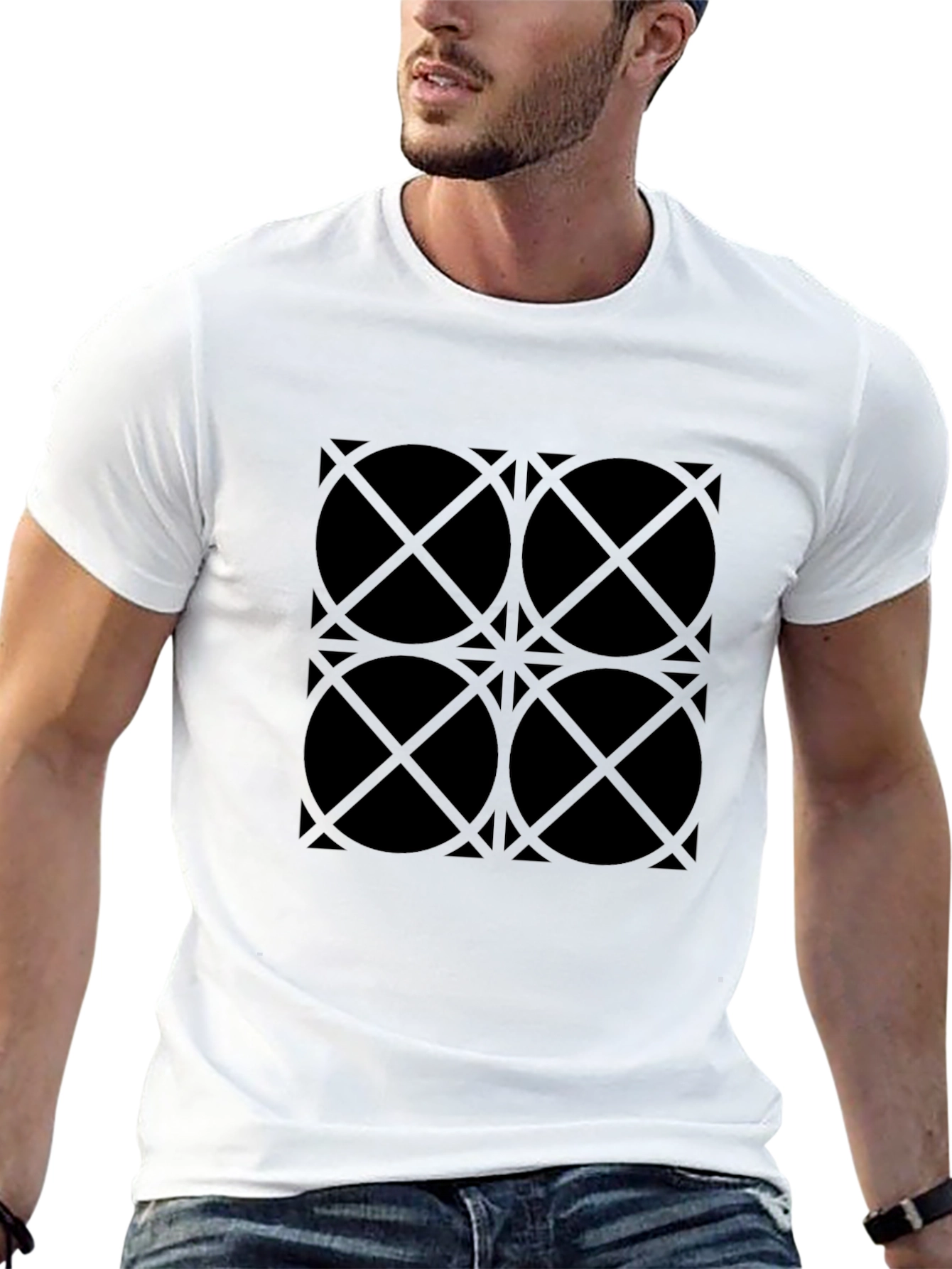 Geometric Circle Pattern Black T-Shirt