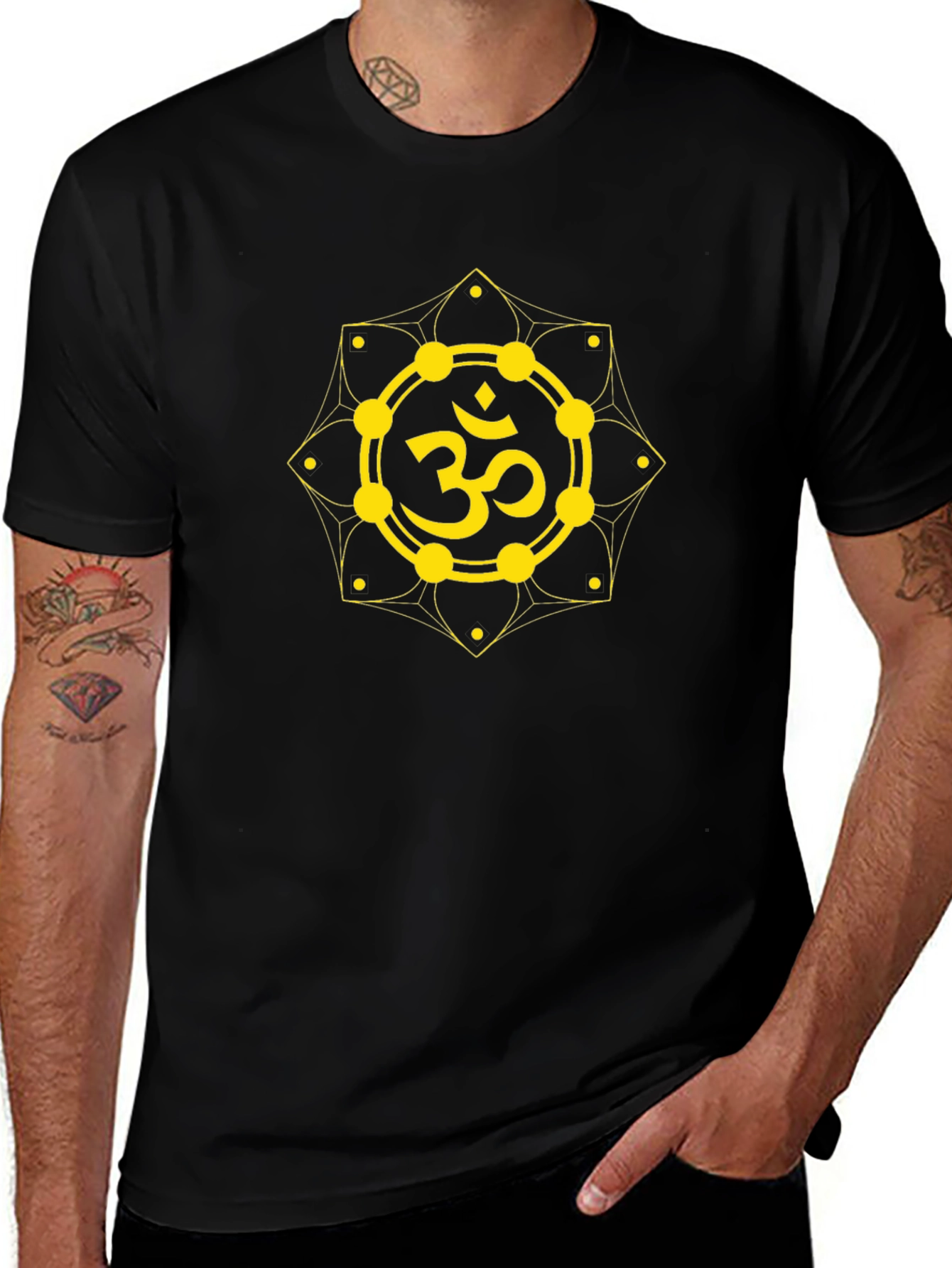 Om Symbol Graphic T-Shirt - Black Cotton Blend