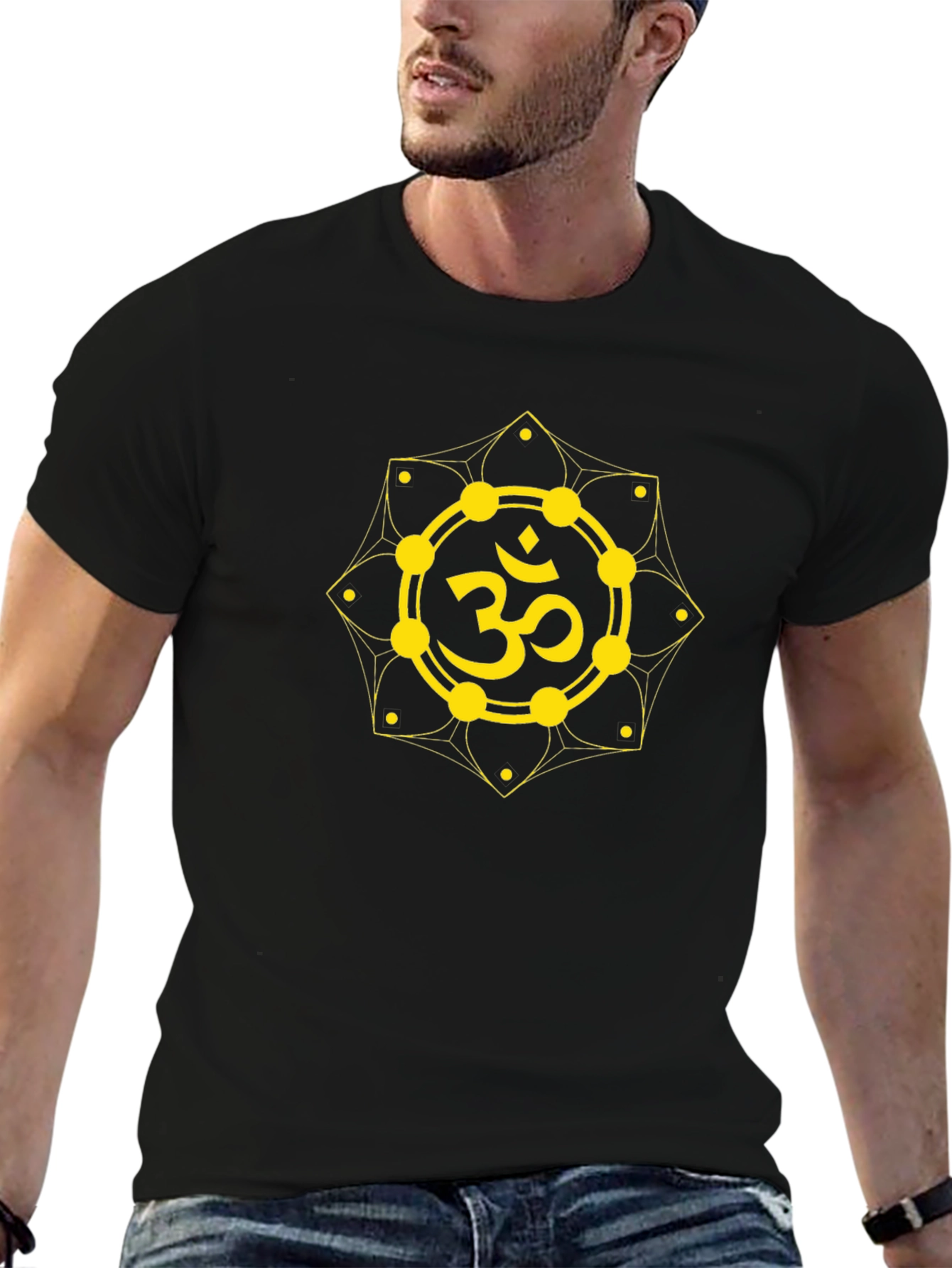 Om Symbol Graphic T-Shirt - Black Cotton Blend