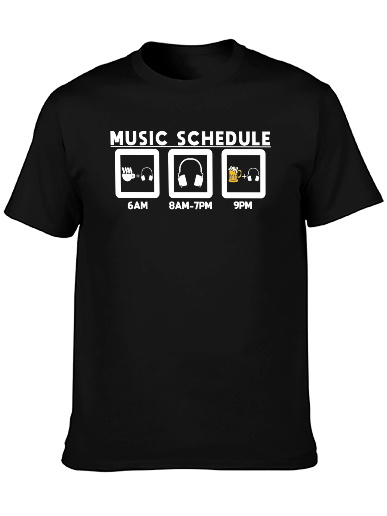 Music Schedule Graphic T-Shirt - Black Casual Tee
