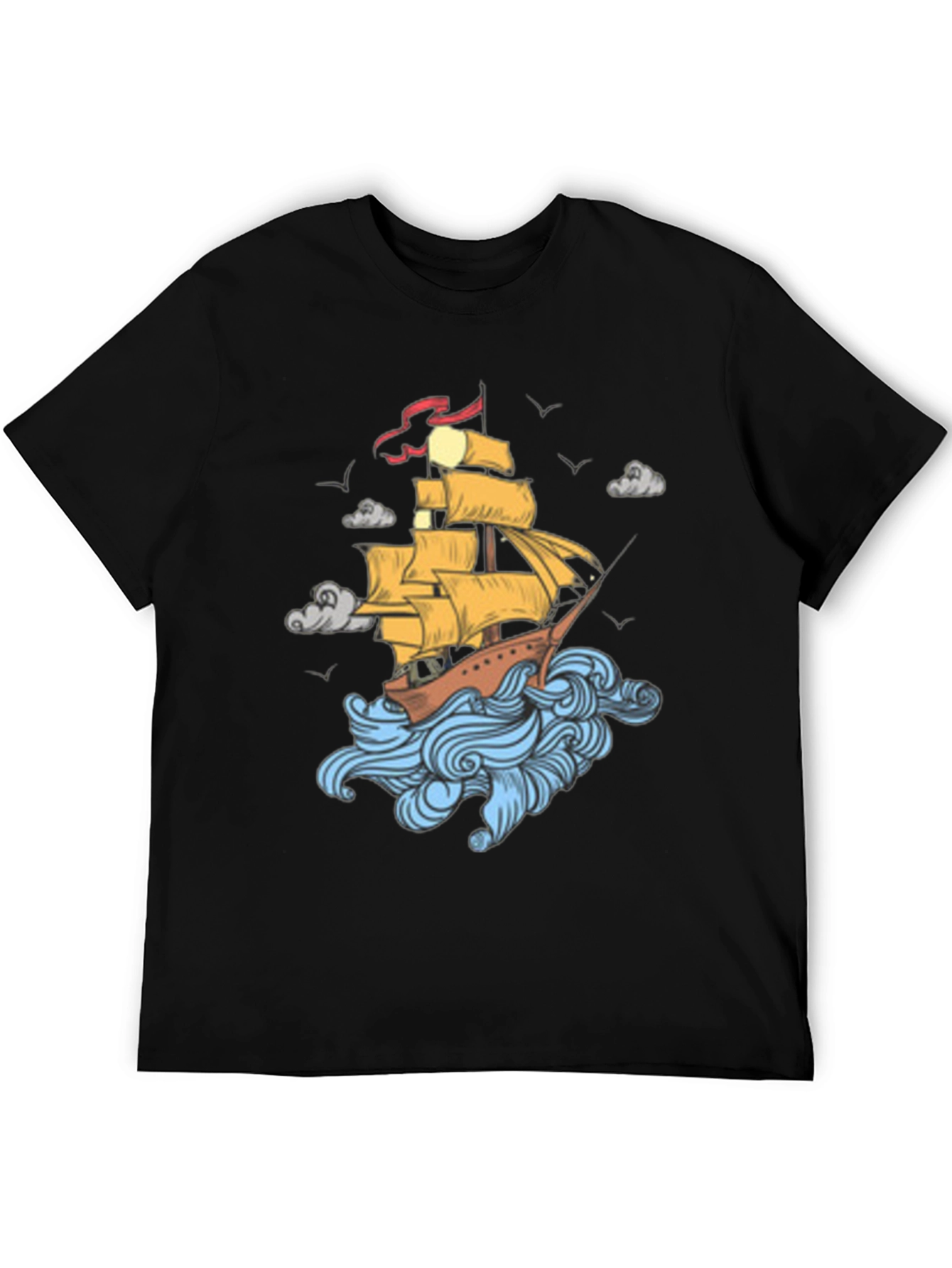 Nautical Ship Graphic Print Black T-Shirt