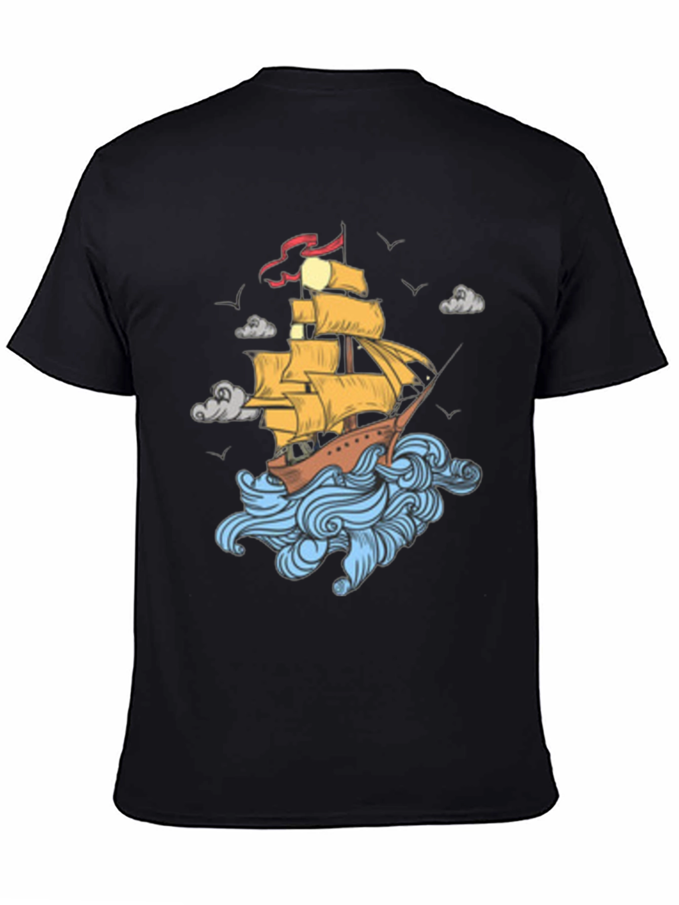 Nautical Ship Graphic Print Black T-Shirt