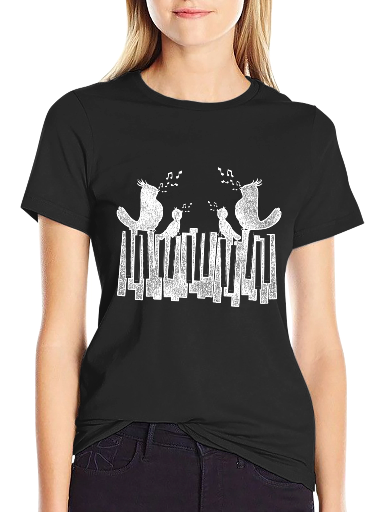 Musical Birds Piano Keys Graphic T-Shirt