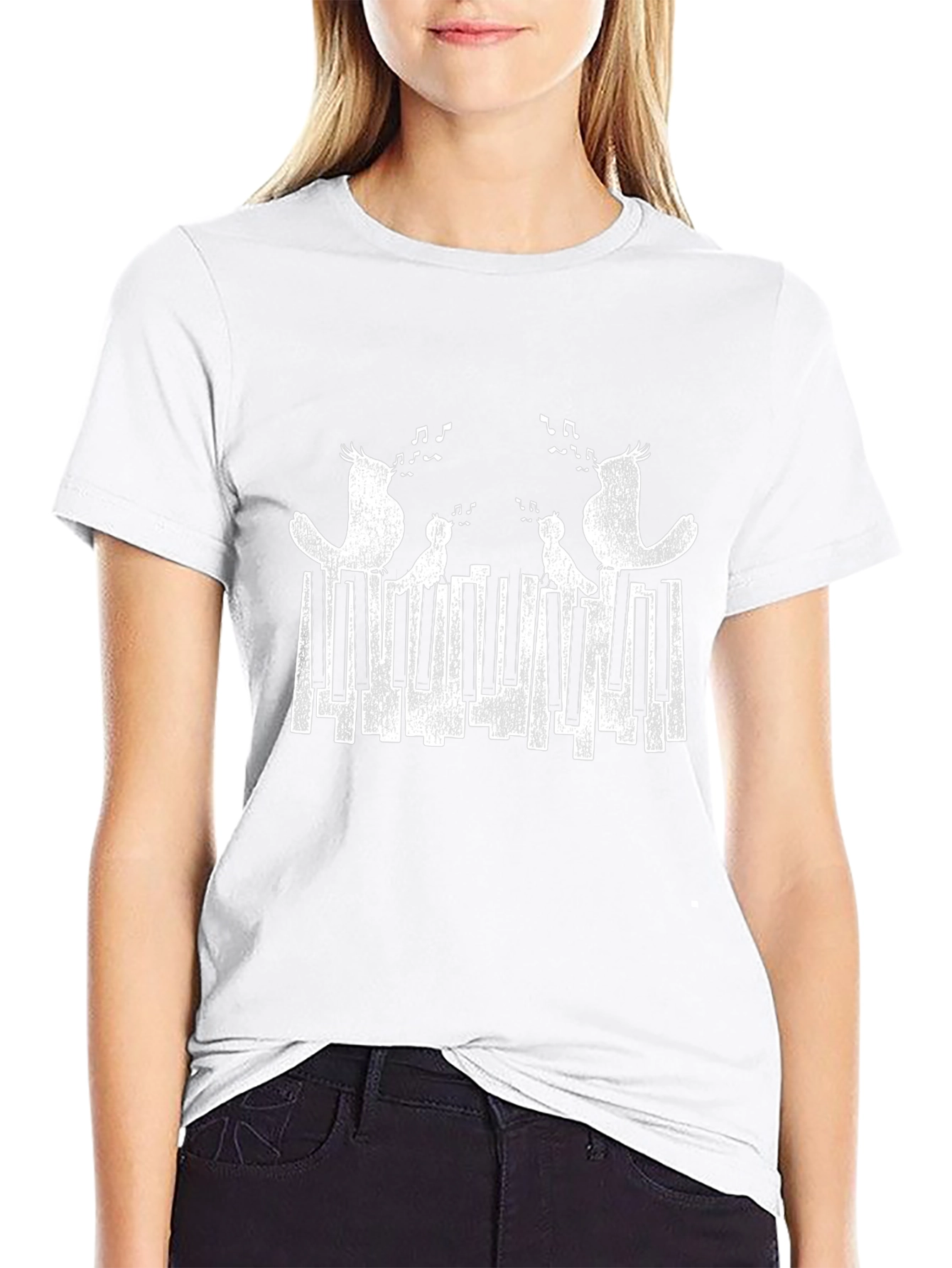 Musical Birds Piano Keys Graphic T-Shirt