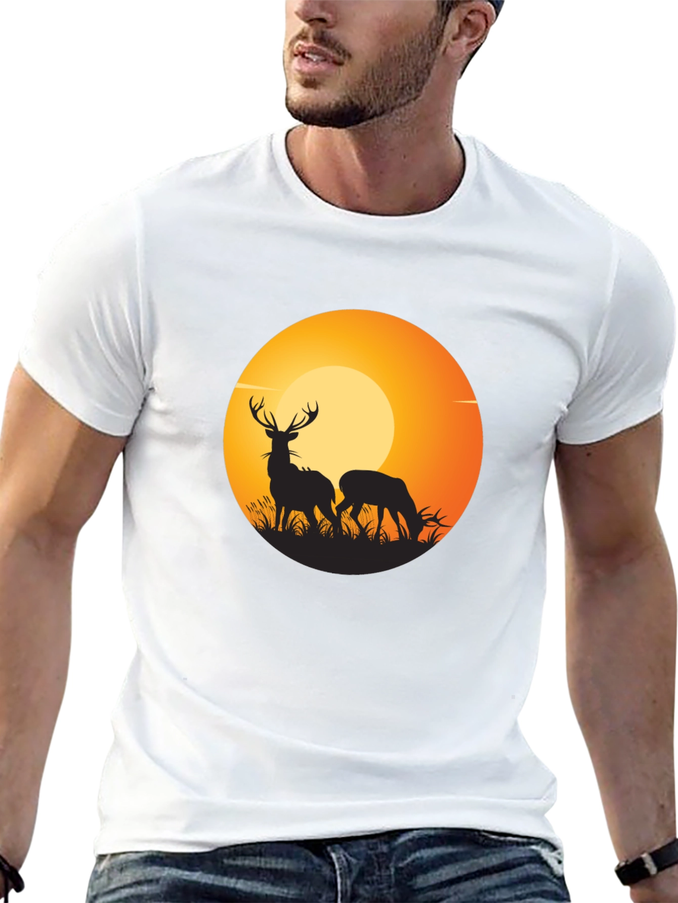 Deer Silhouette Graphic Black T-Shirt