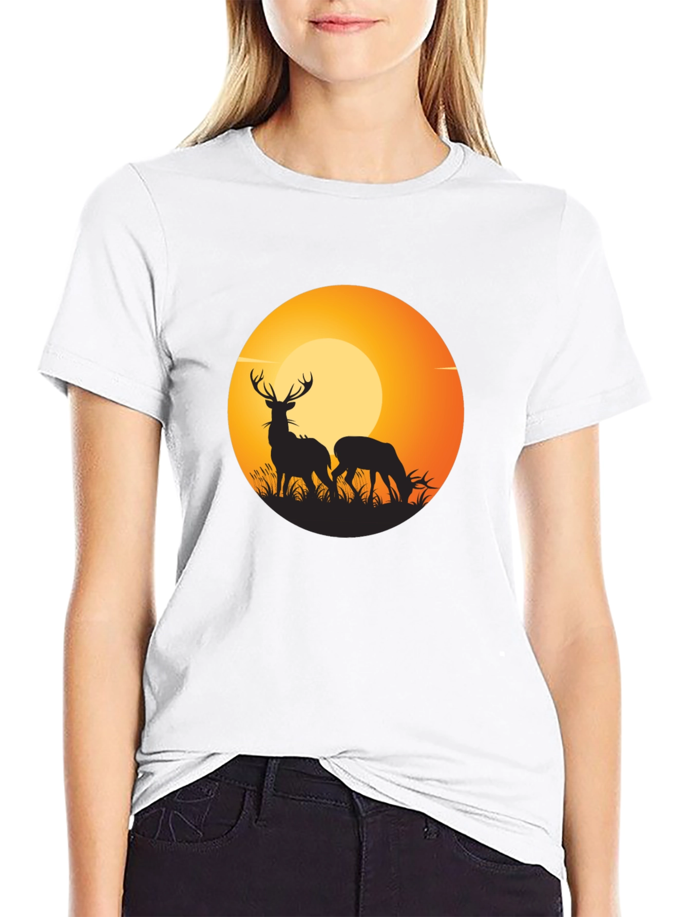 Deer Silhouette Graphic Black T-Shirt