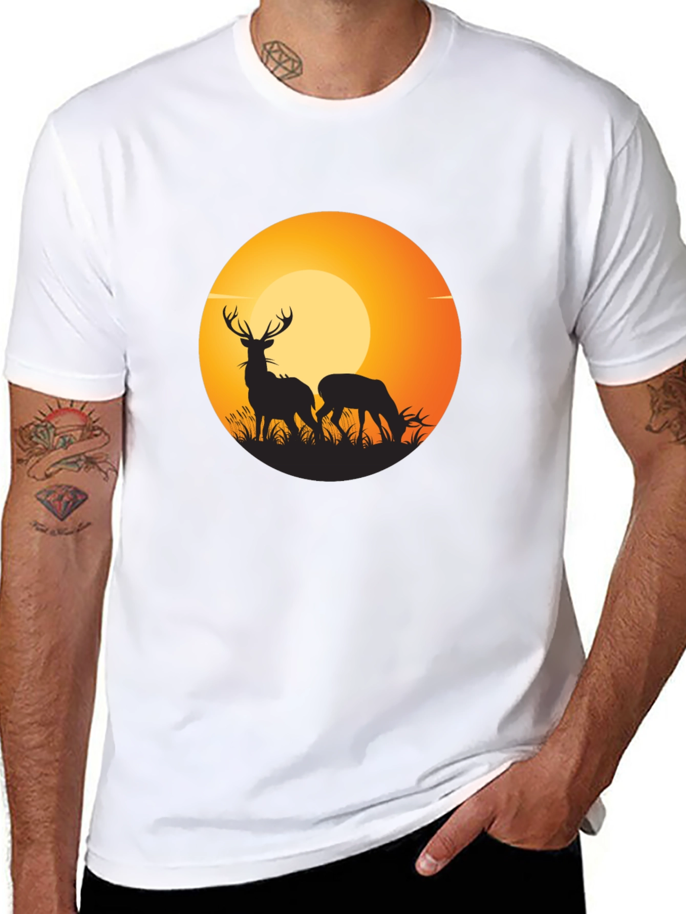 Deer Silhouette Graphic Black T-Shirt