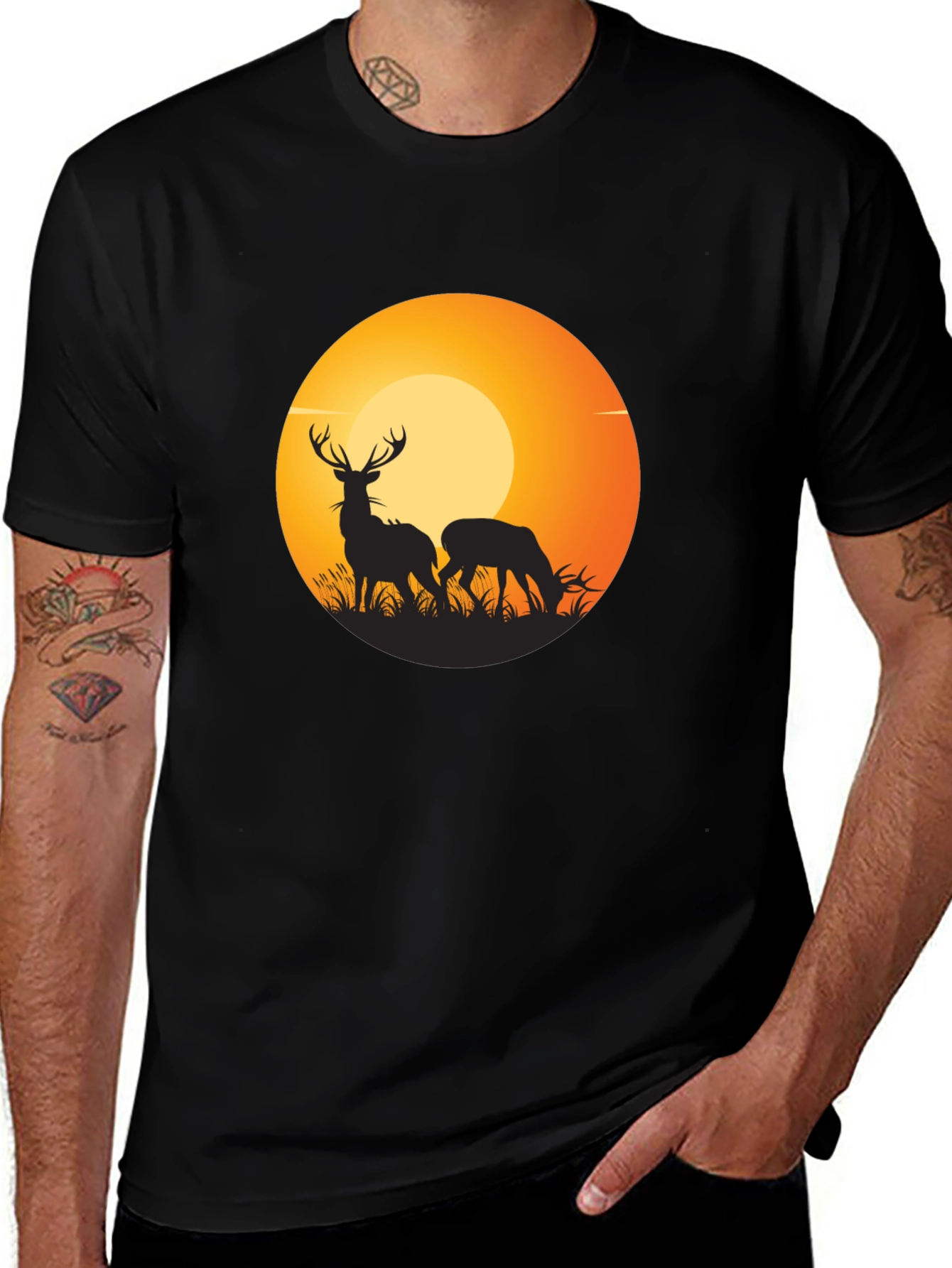 Deer Silhouette Graphic Black T-Shirt