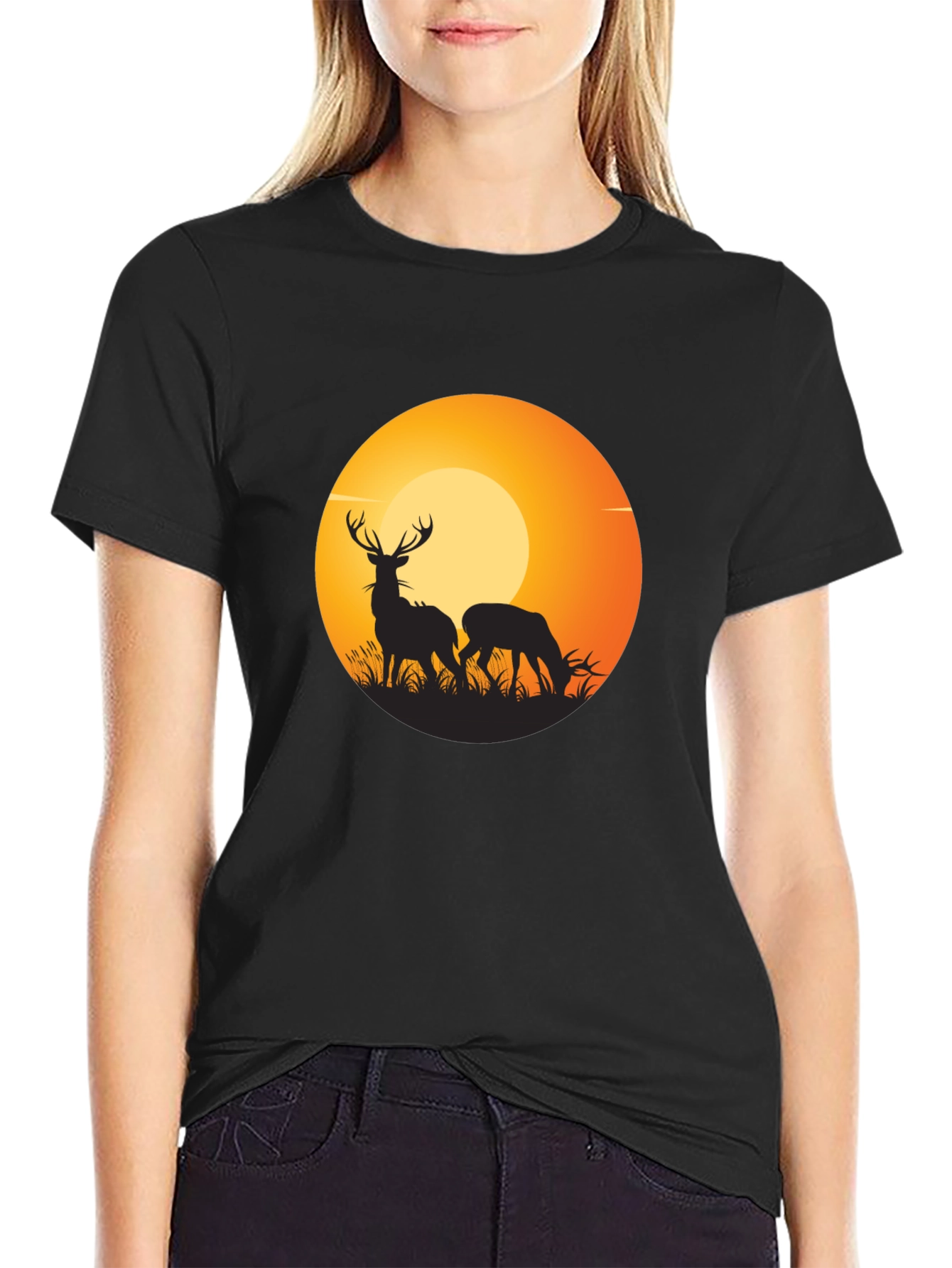 Deer Silhouette Graphic Black T-Shirt