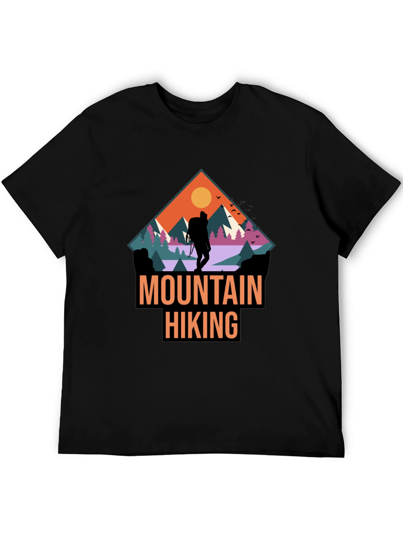 Mountain Hiking Graphic Print Black T-Shirt