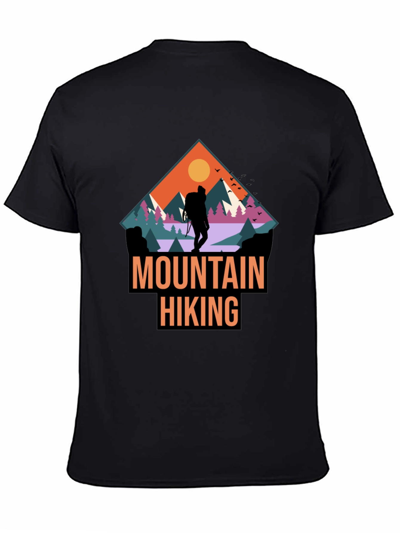 Mountain Hiking Graphic Print Black T-Shirt