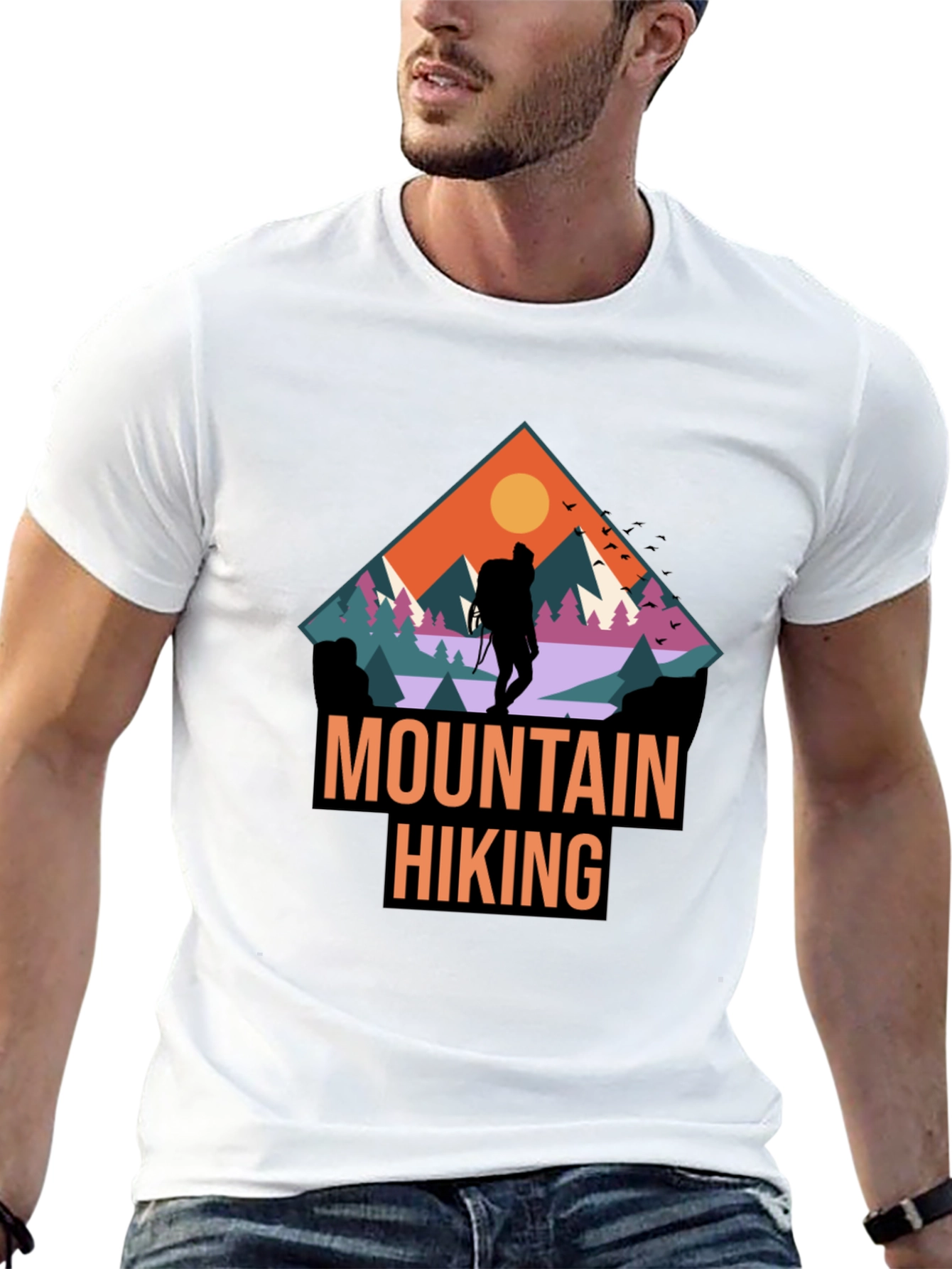 Mountain Hiking Graphic Print Black T-Shirt