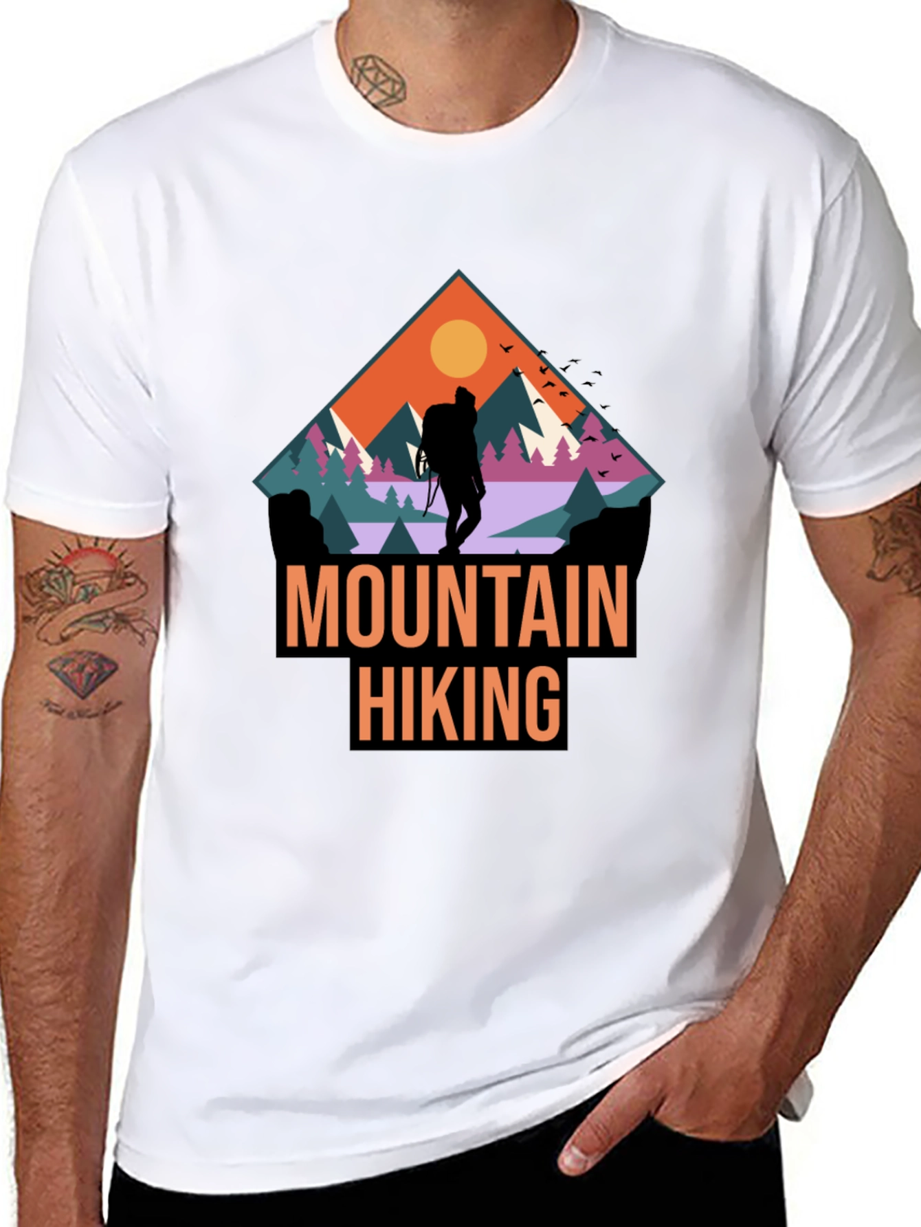 Mountain Hiking Graphic Print Black T-Shirt
