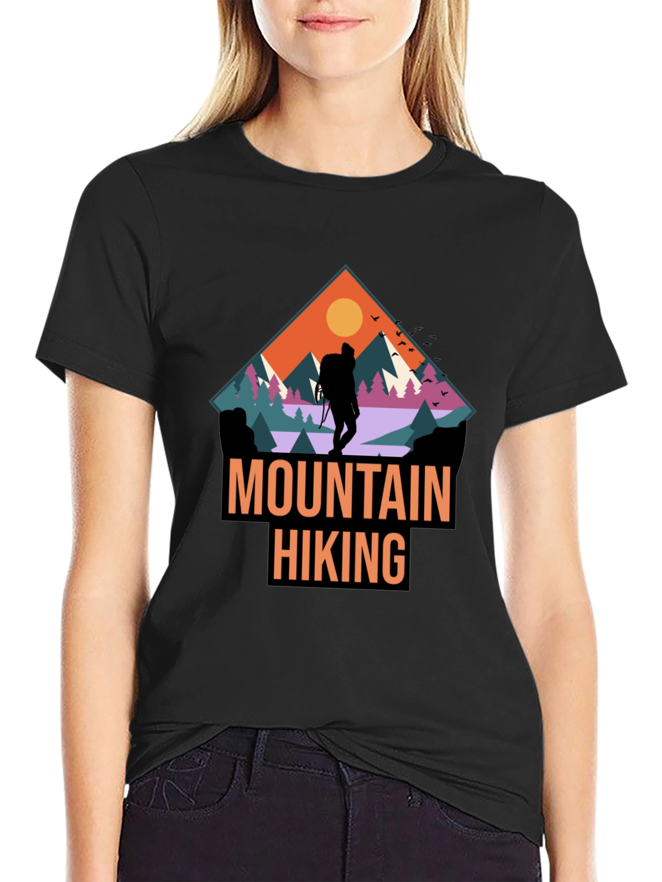 Mountain Hiking Graphic Print Black T-Shirt