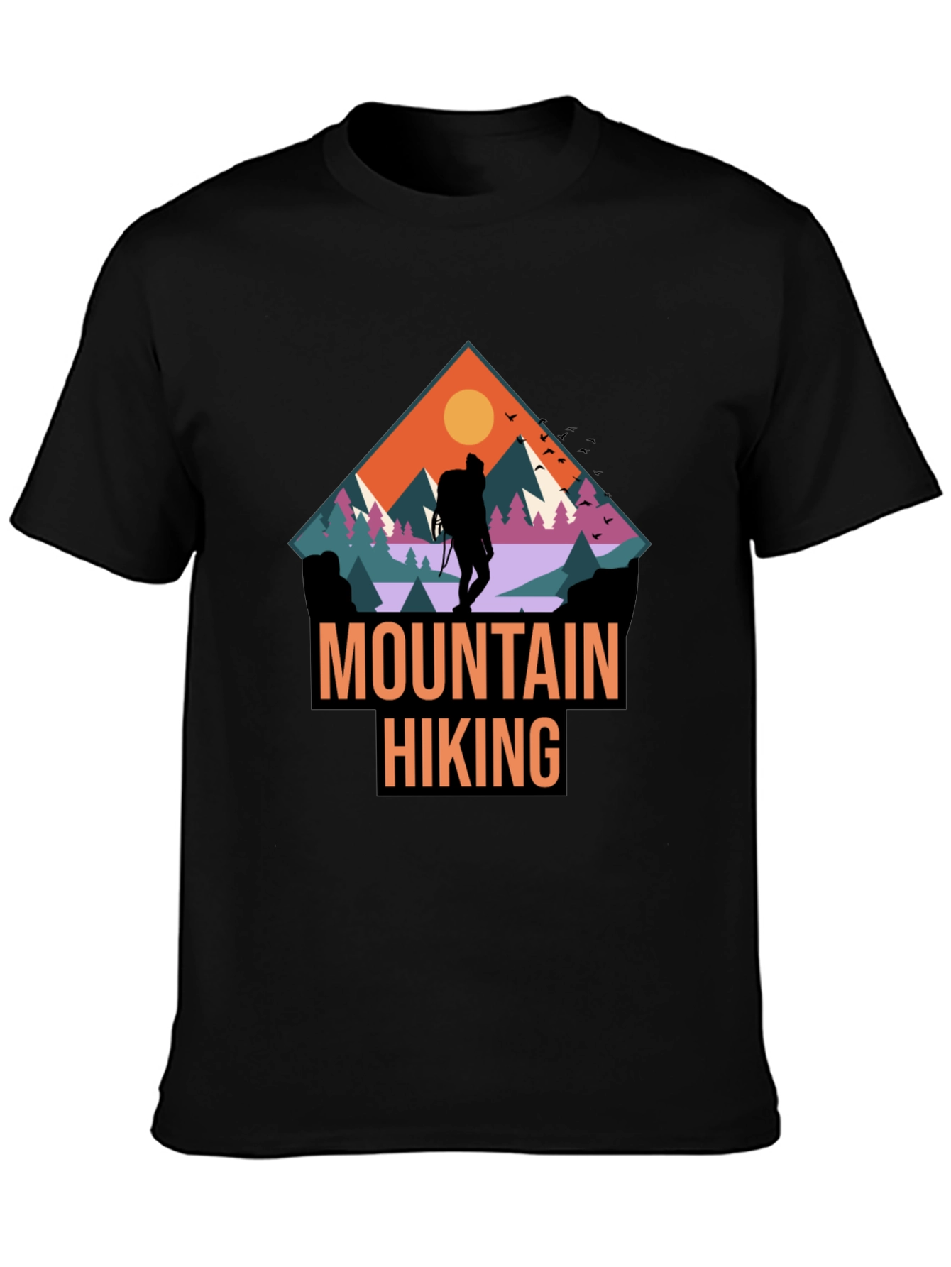 Mountain Hiking Graphic Print Black T-Shirt