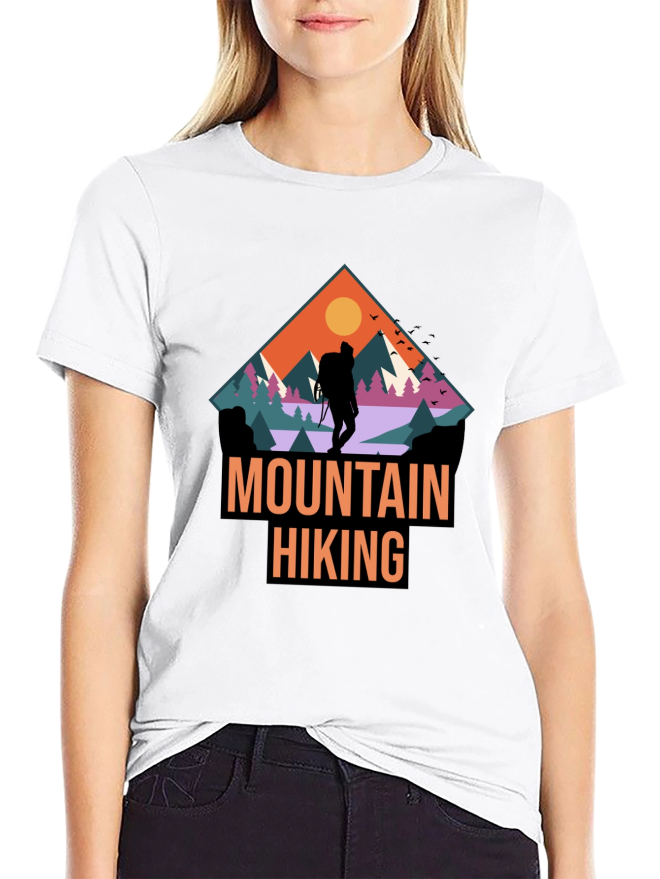 Mountain Hiking Graphic Print Black T-Shirt
