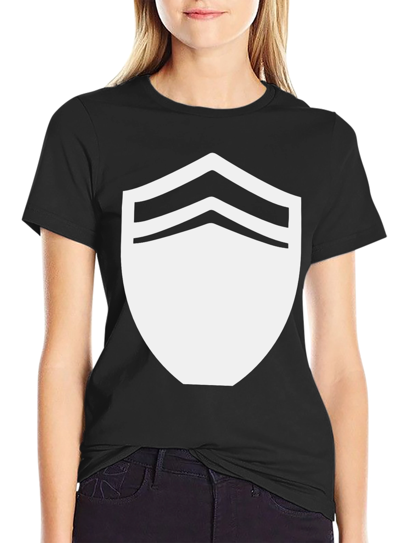 Black T-Shirt with White Chevron Shield Graphic
