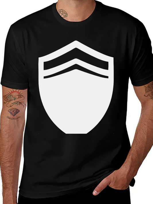Black T-Shirt with White Chevron Shield Graphic