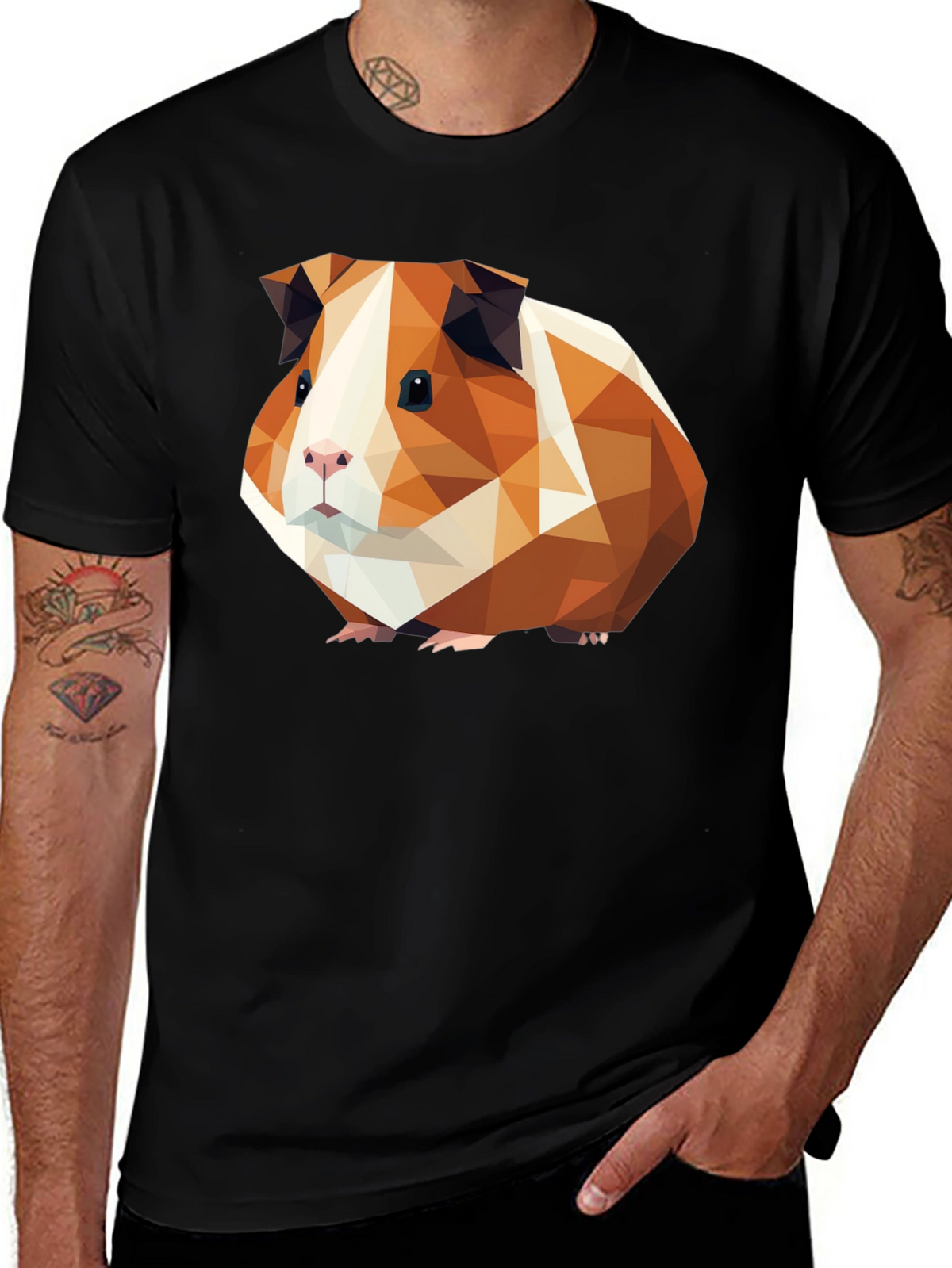 Geometric Guinea Pig Graphic Tee - Black Cotton T-Shirt