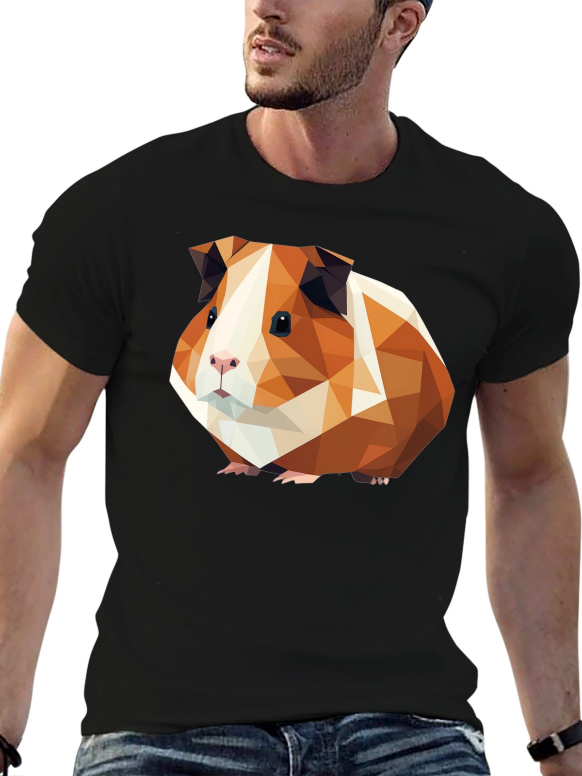 Geometric Guinea Pig Graphic Tee - Black Cotton T-Shirt