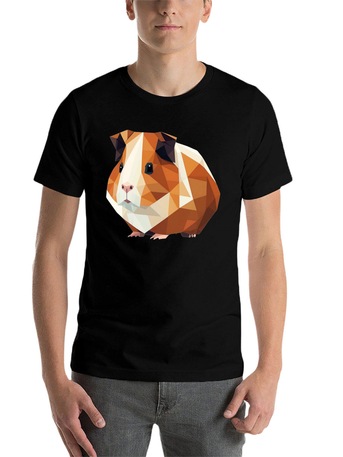 Geometric Guinea Pig Graphic Tee - Black Cotton T-Shirt
