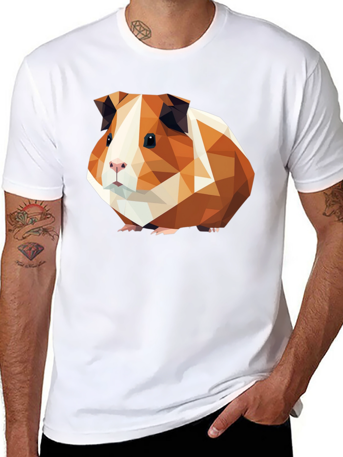 Geometric Guinea Pig Graphic Tee - Black Cotton T-Shirt