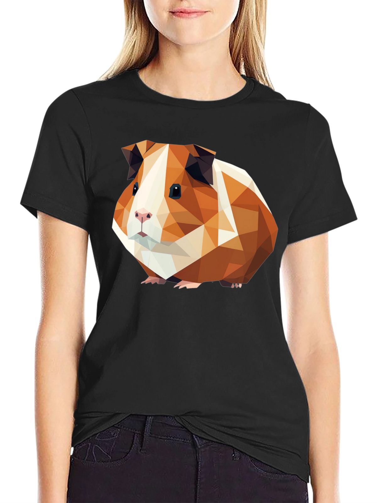 Geometric Guinea Pig Graphic Tee - Black Cotton T-Shirt