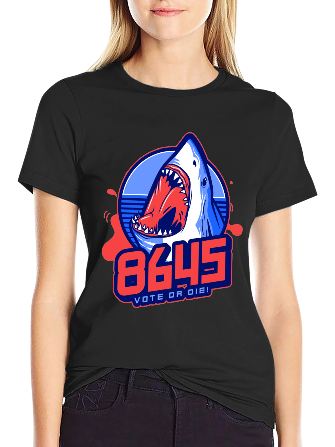 8645 Vote or Die Shark Graphic Tee