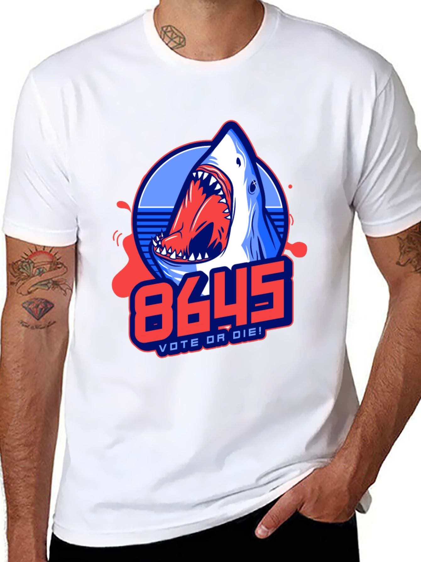 8645 Vote or Die Shark Graphic Tee