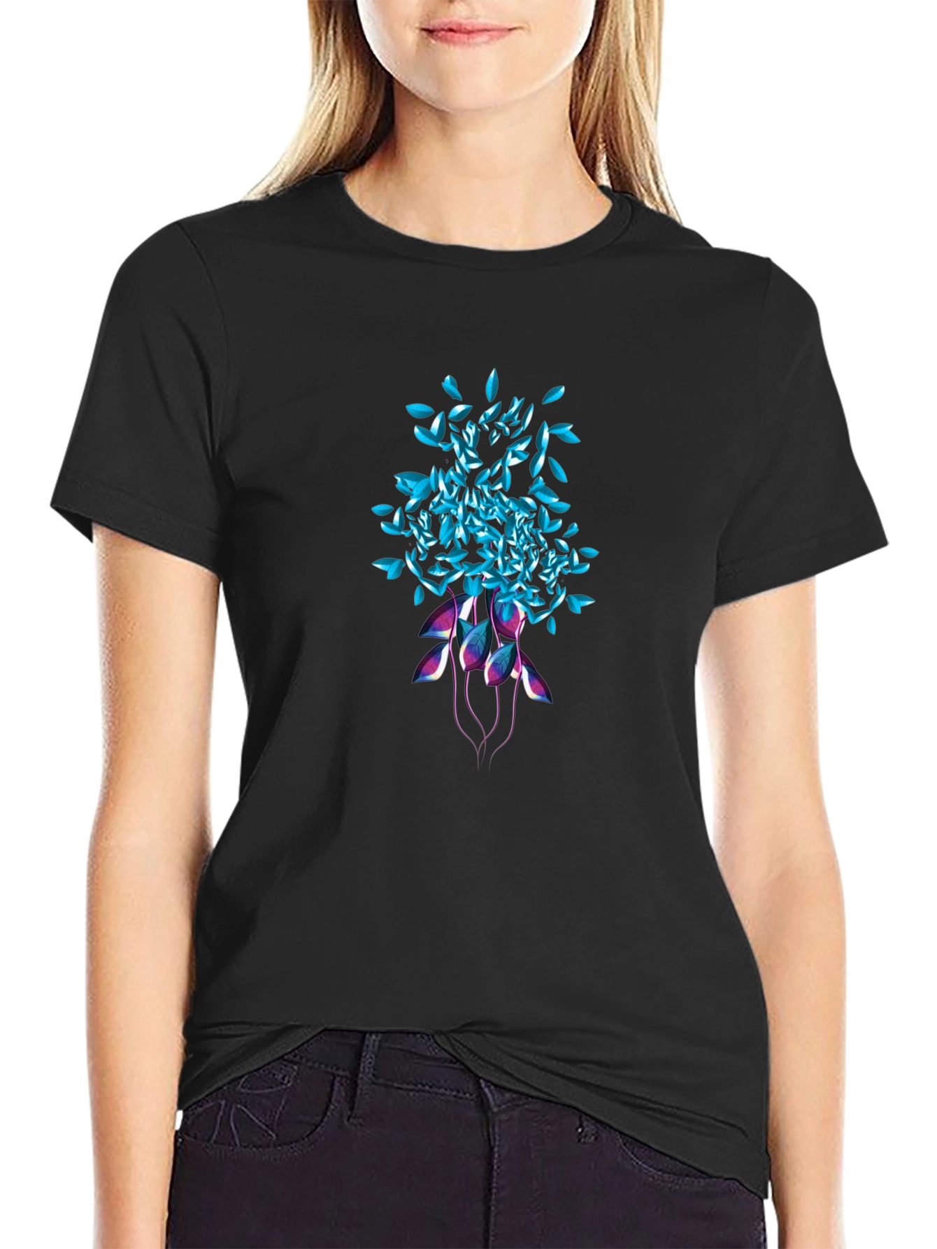 Abstract Floral Graphic Tee - Black Unisex T-Shirt