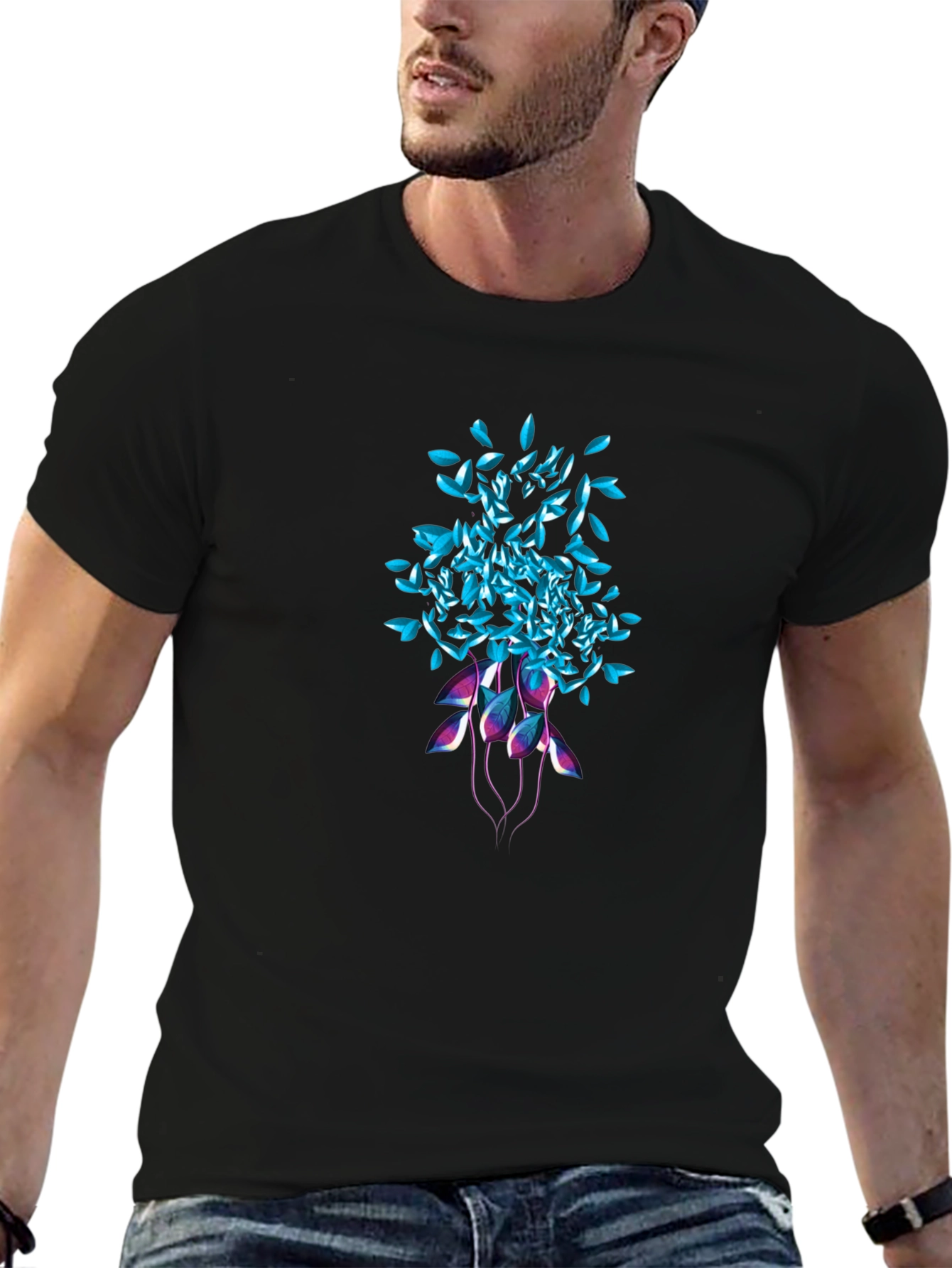 Abstract Floral Graphic Tee - Black Unisex T-Shirt