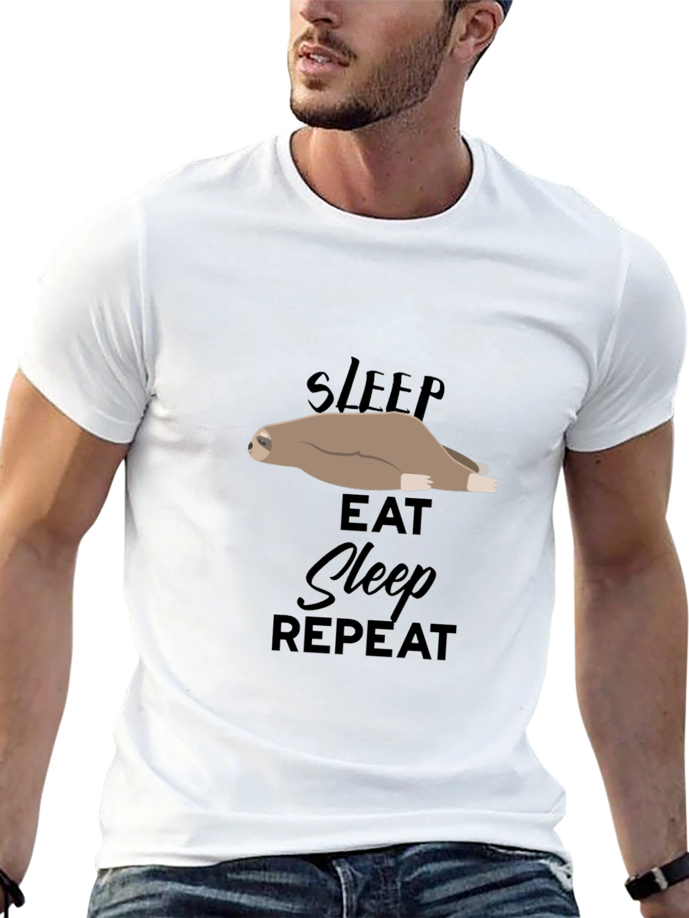 Sleep Eat Repeat Sloth Graphic T-Shirt