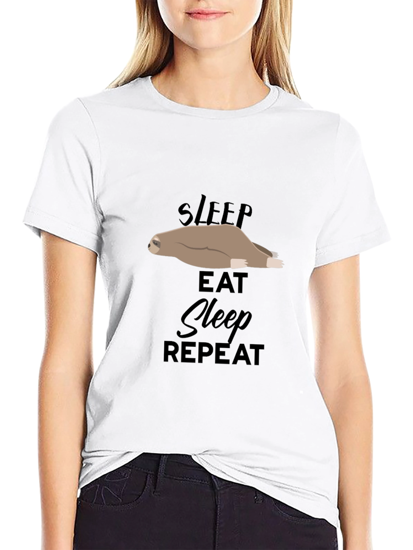 Sleep Eat Repeat Sloth Graphic T-Shirt