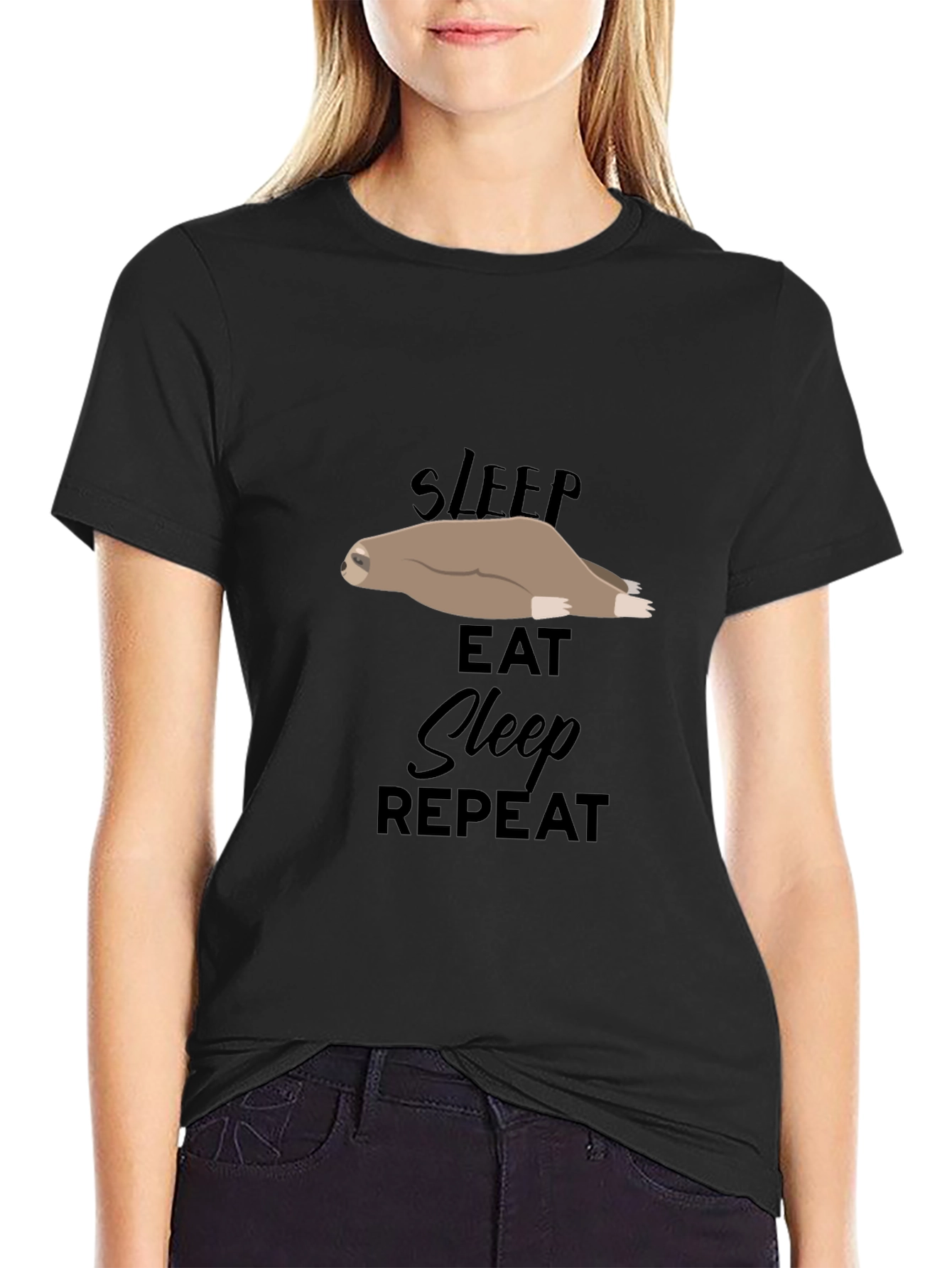 Sleep Eat Repeat Sloth Graphic T-Shirt