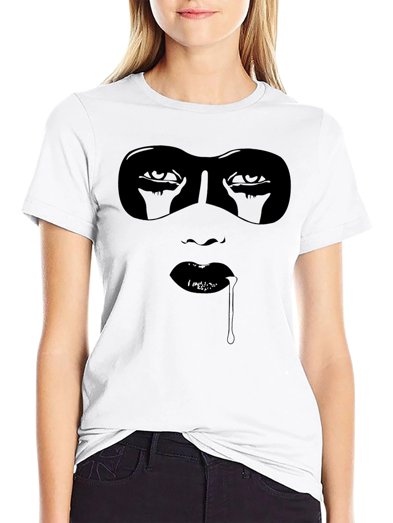 Mysterious Woman Graphic Tee - Black Cotton T-Shirt
