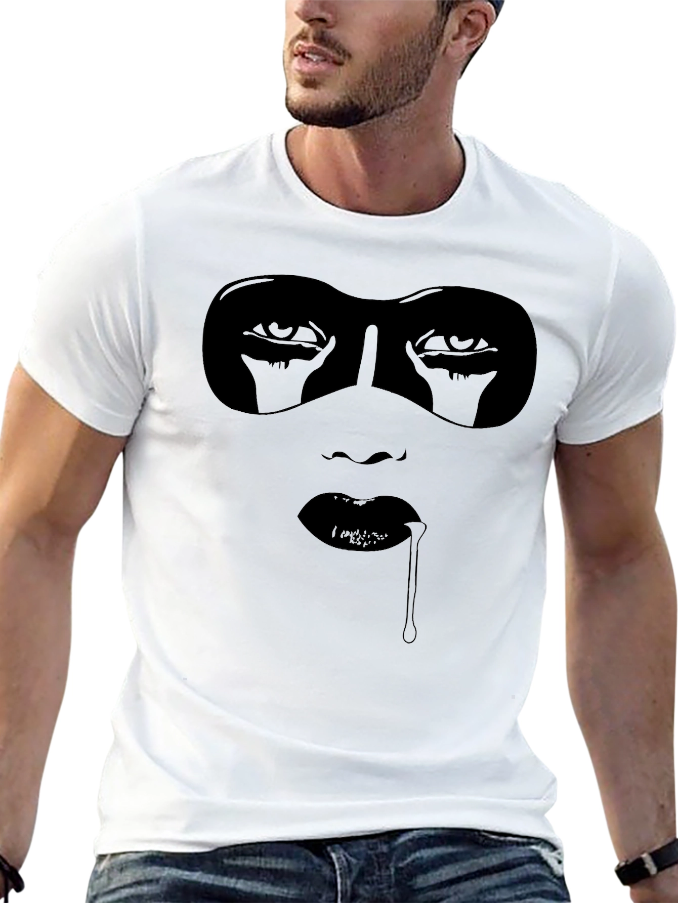 Mysterious Woman Graphic Tee - Black Cotton T-Shirt