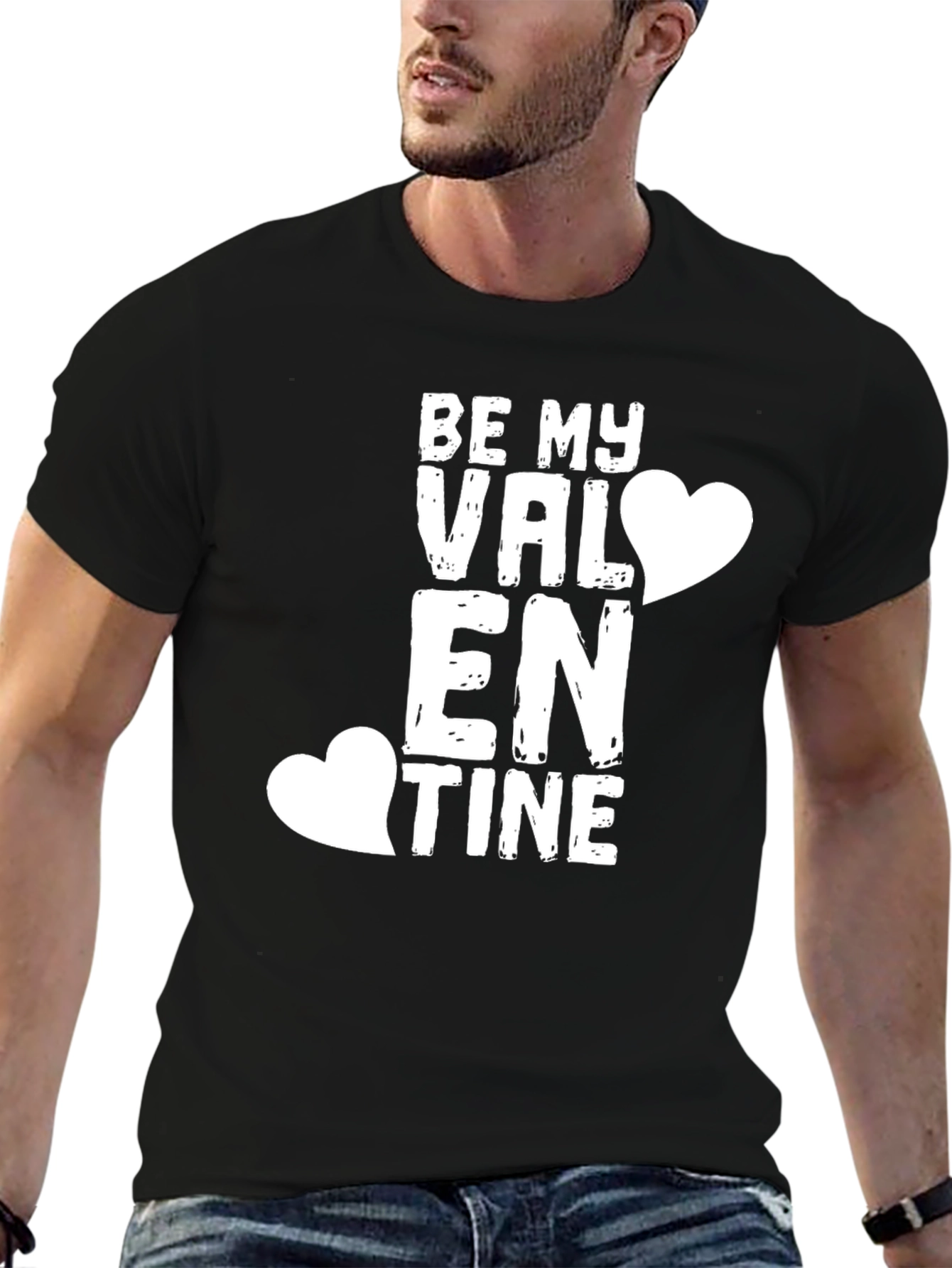 Be My Valentine Black T-Shirt Love Heart Design