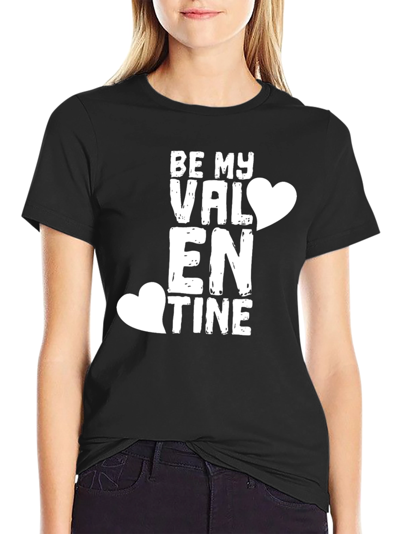 Be My Valentine Black T-Shirt Love Heart Design
