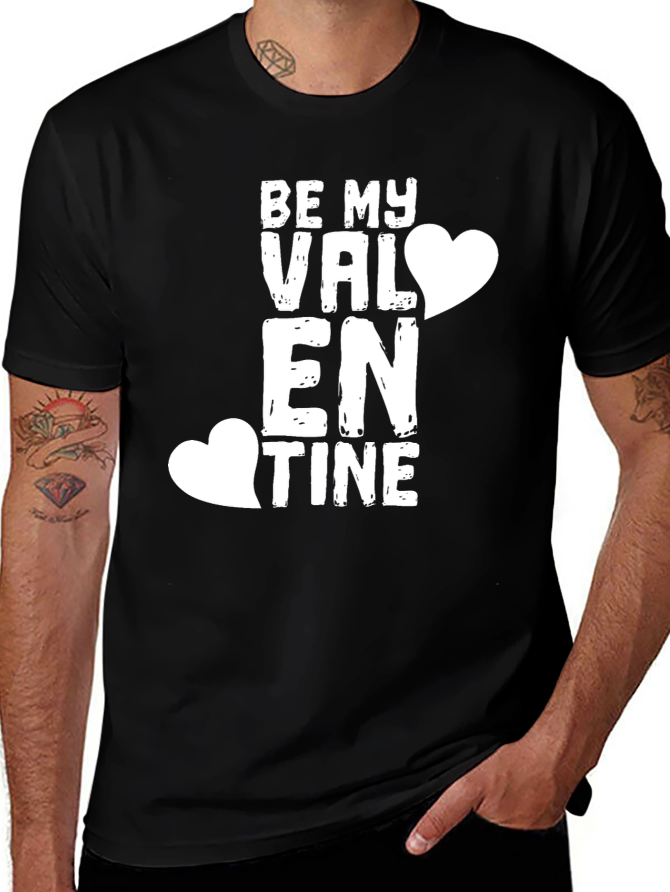 Be My Valentine Black T-Shirt Love Heart Design