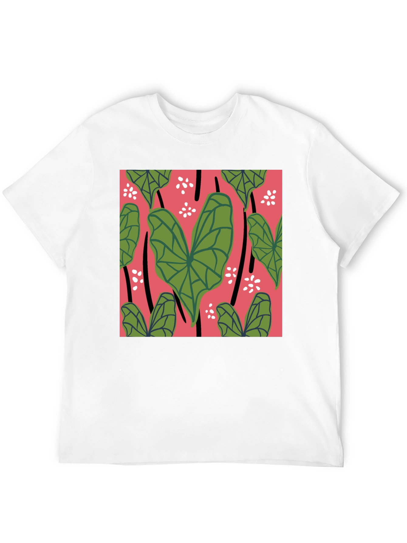 Tropical Leaves Graphic Tee - Black Cotton Shirt