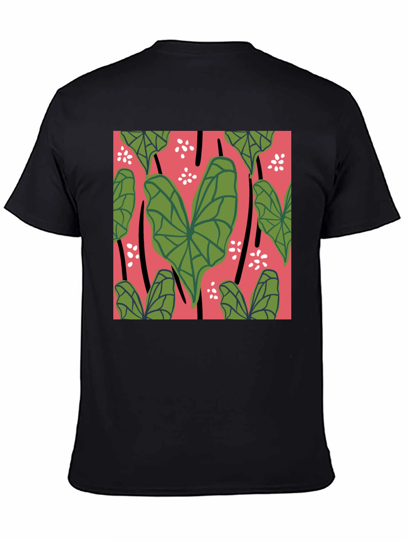 Tropical Leaves Graphic Tee - Black Cotton Shirt