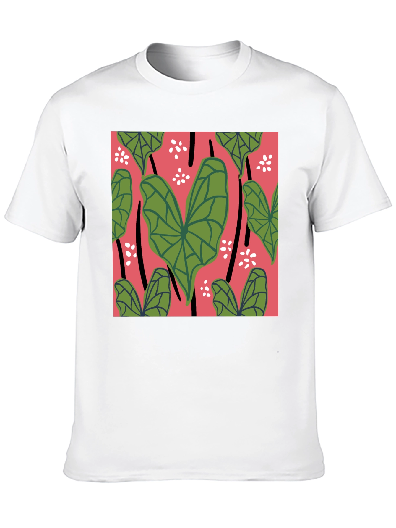 Tropical Leaves Graphic Tee - Black Cotton Shirt