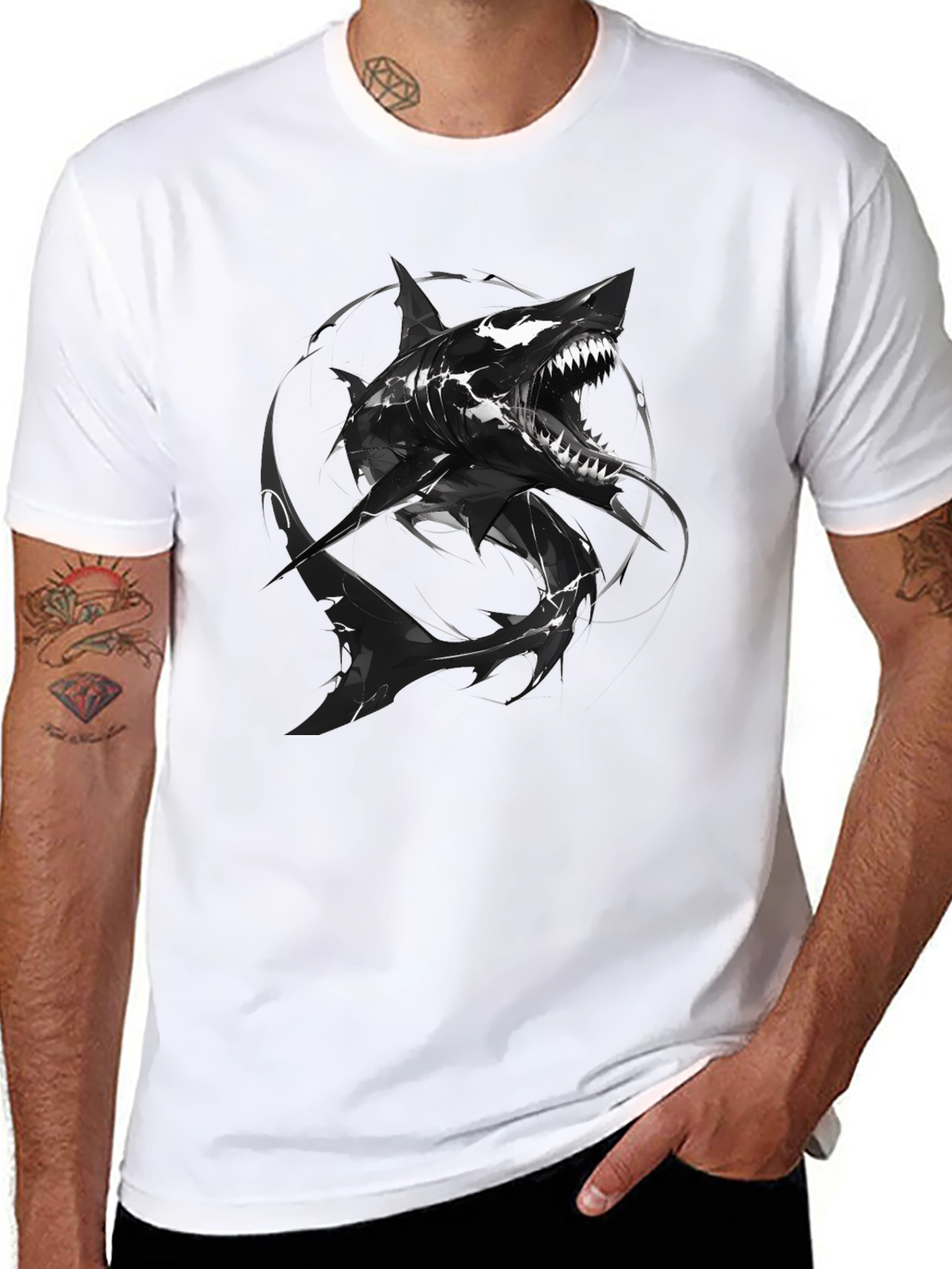 Mens Black Shark Graphic Tee