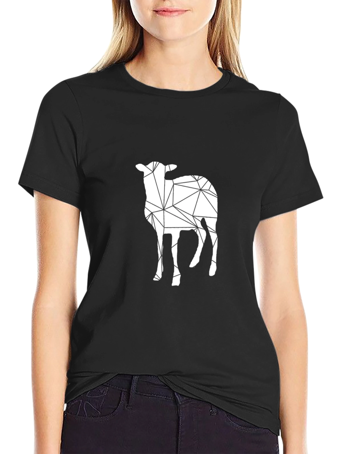 Geometric Lamb Graphic Black T-Shirt