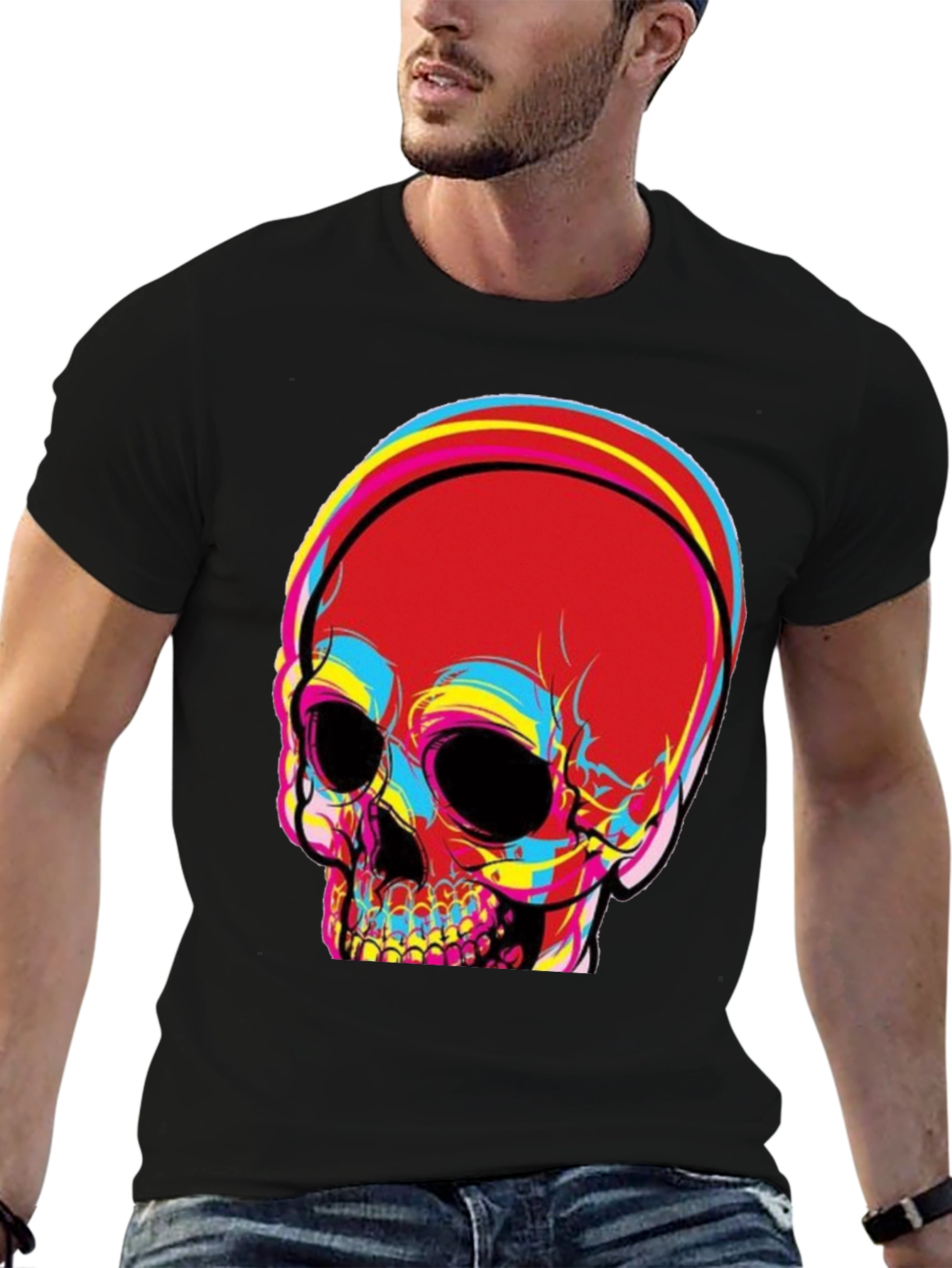 Skull Graphic Print Mens Black T-Shirt
