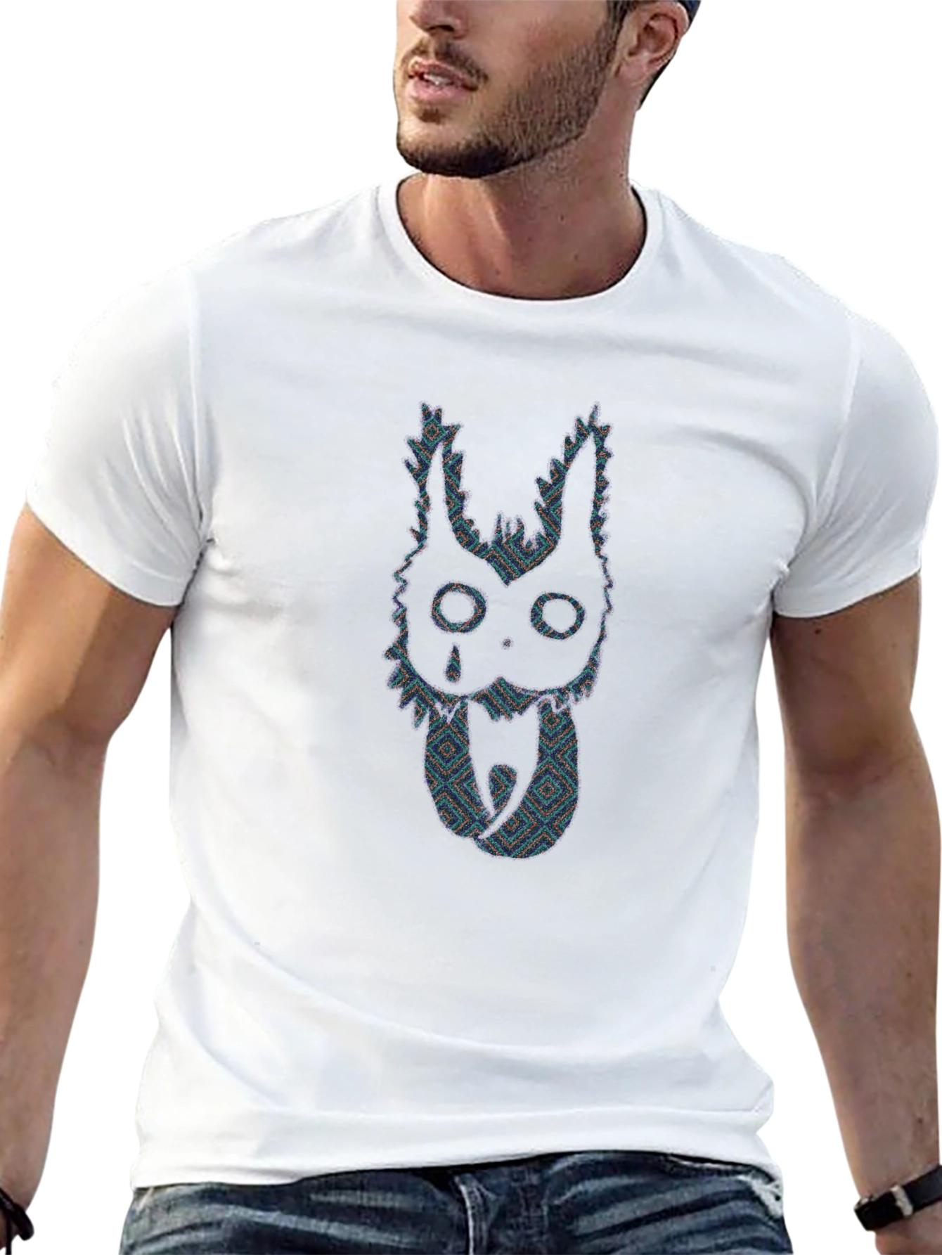 Abstract Crying Creature Graphic Tee - Black