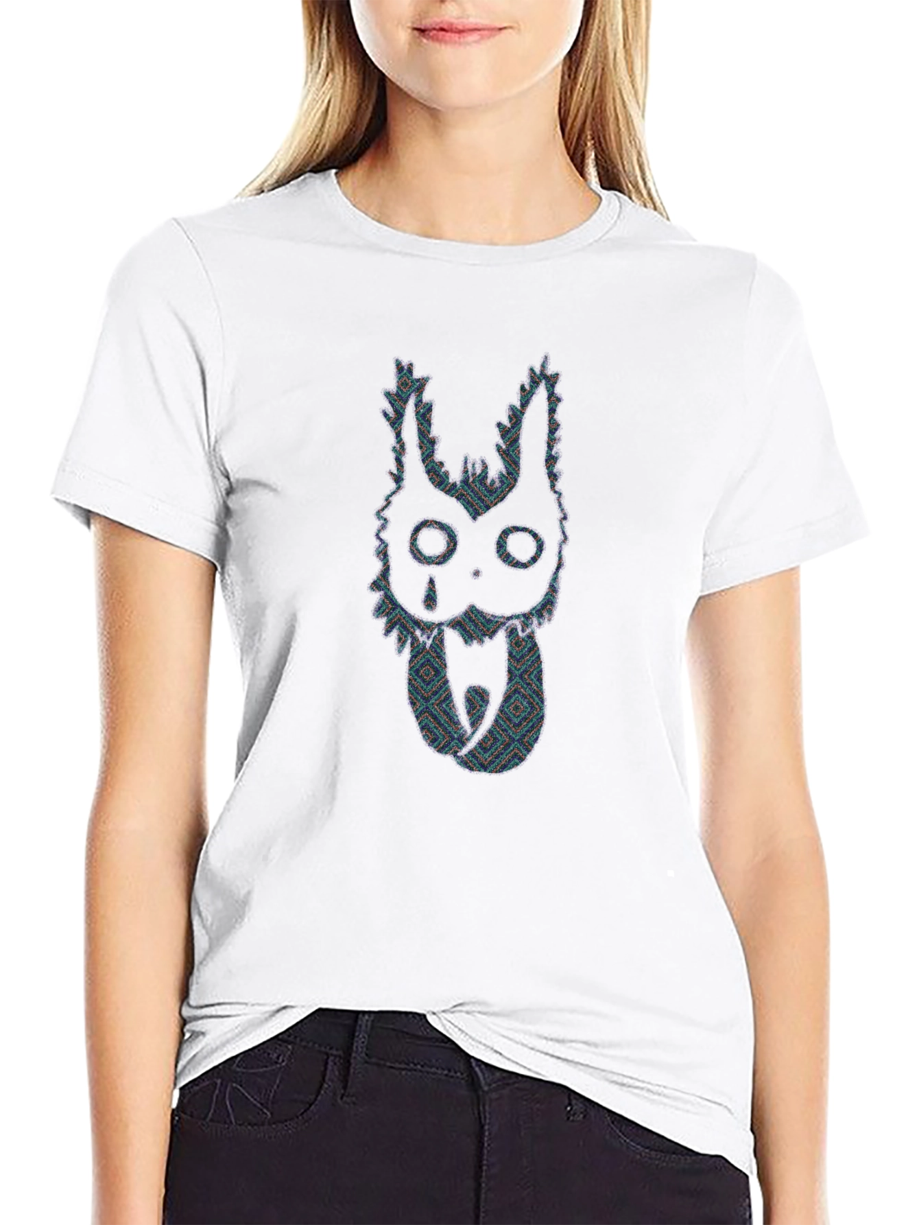 Abstract Crying Creature Graphic Tee - Black