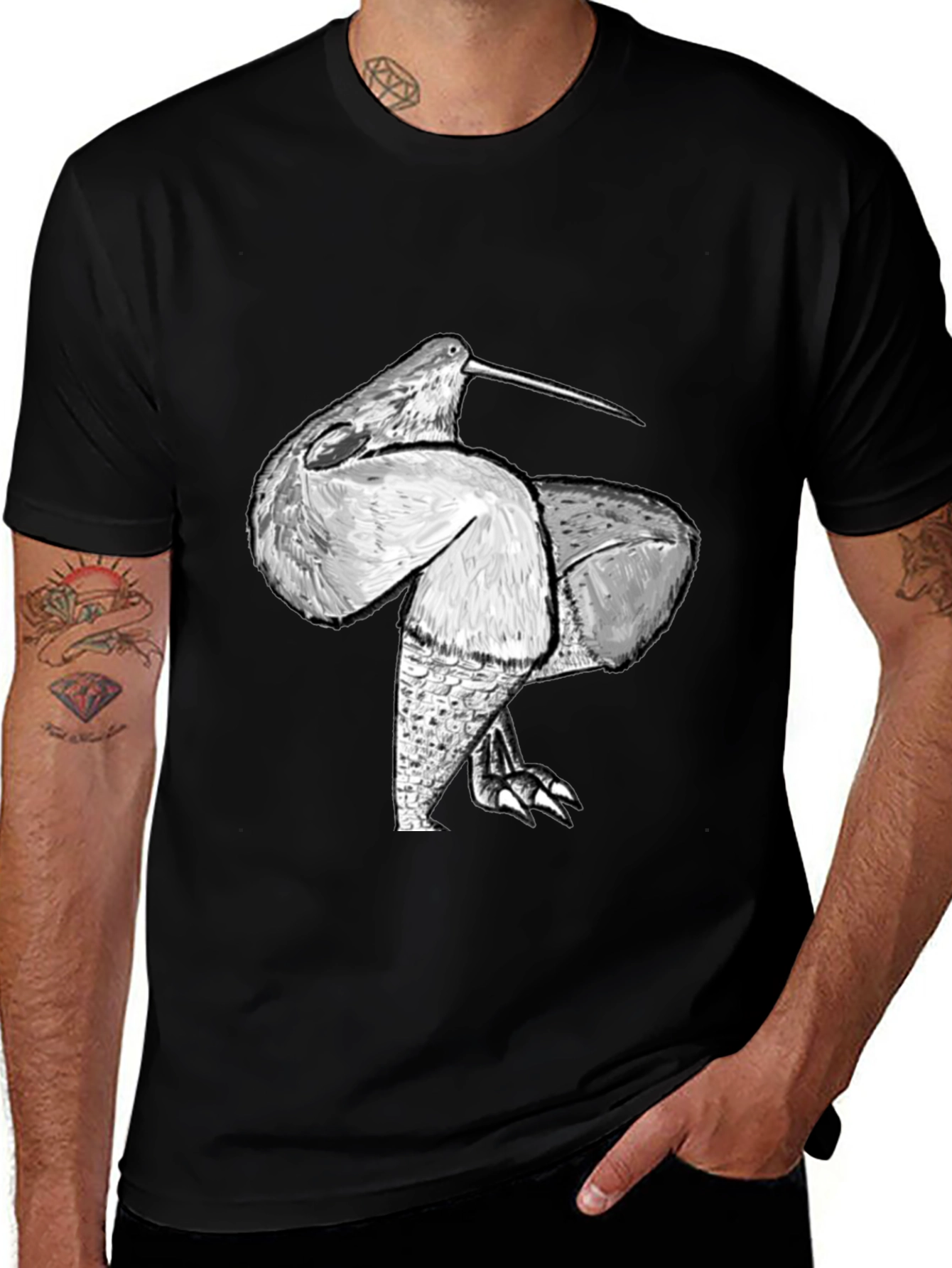 Unique Bird Graphic Black Tee