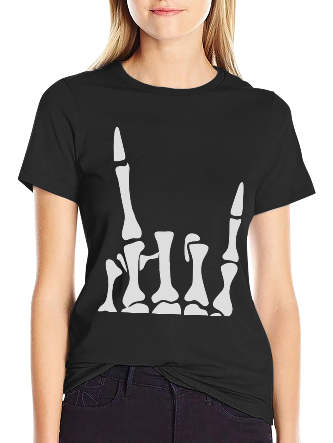 Skeleton Hand Graphic T-Shirt - Rock On Sign
