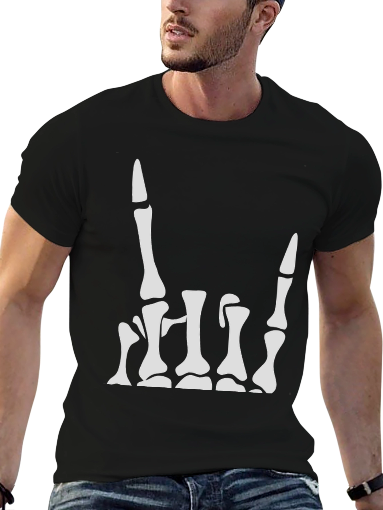 Skeleton Hand Graphic T-Shirt - Rock On Sign